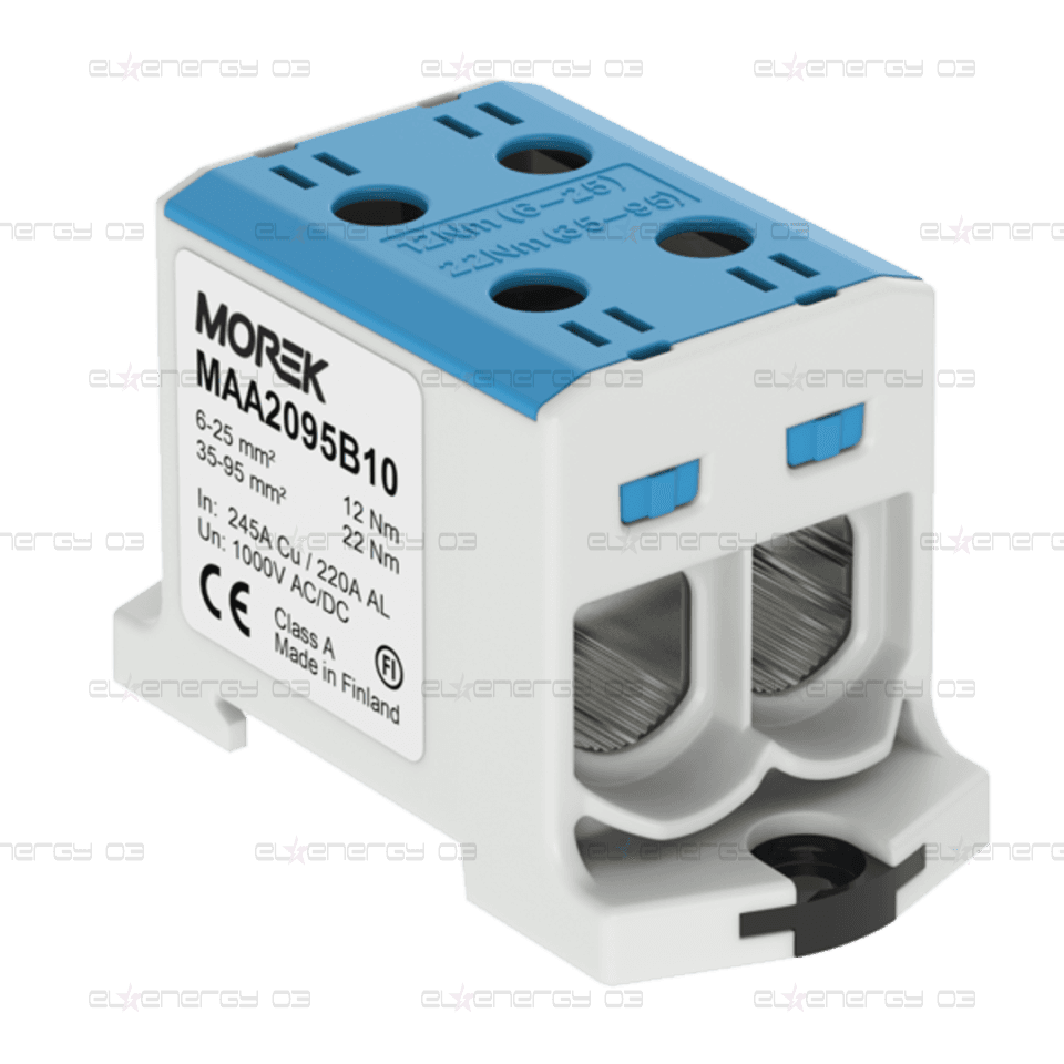 Тунелна клема СИНЯ 1P 245A с 4 отвора OTL95-2 2xAl/Cu 6-95mm² 1000V MOREK