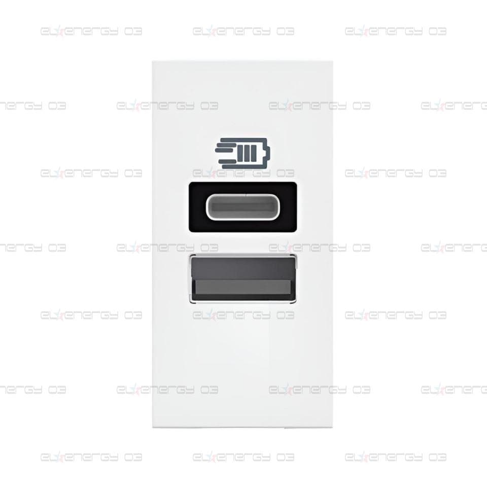 Розетка 2xUSB за зареждане тип A+C 3A 15W 1 мод. цвят Бял /блистер/ Classia Bticino
