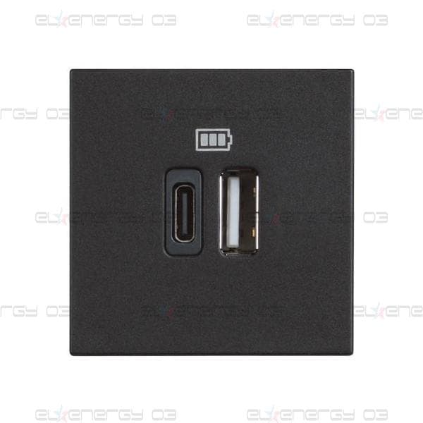 Розетка 2xUSB за зареждане тип A+C 3A 15W 2 мод. цвят Черен /блистер/ Classia Bticino