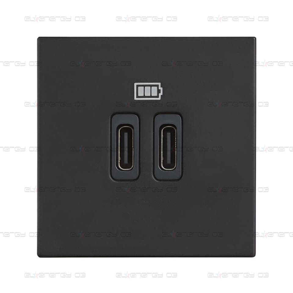 Розетка 2xUSB за зареждане тип C 3A 15W 2 мод. цвят Черен /блистер/ Classia Bticino