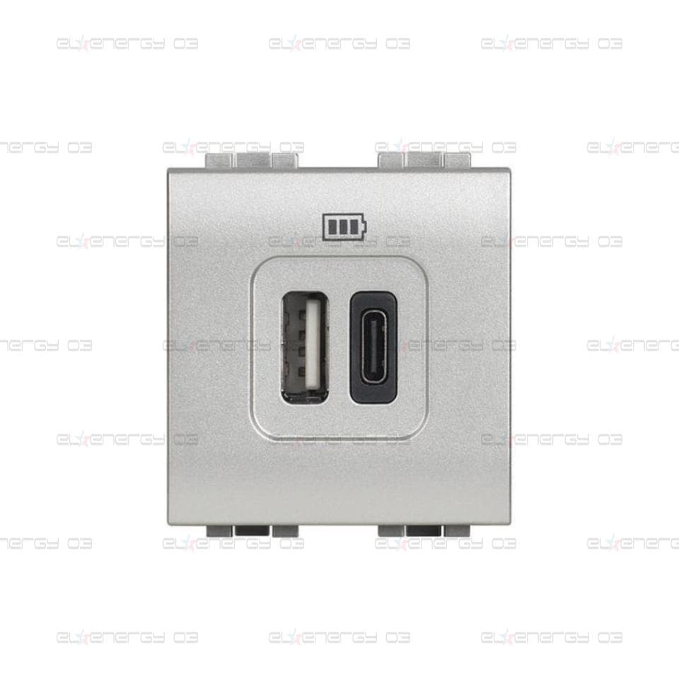 Розетка 2xUSB за зареждане тип A+C 3A 15W 2 мод. цвят Алуминий LL Bticino