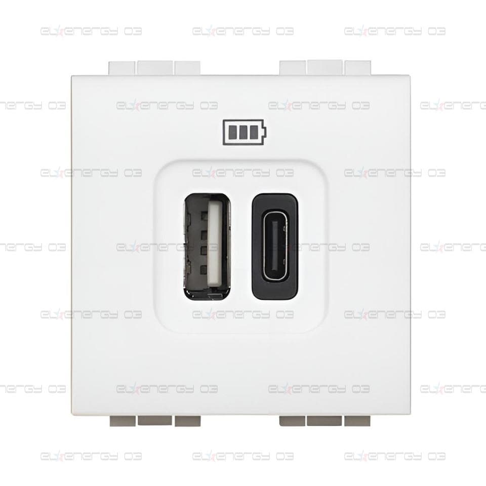Розетка 2xUSB за зареждане тип A+C 3A 15W 2 мод. цвят Бял LL Bticino