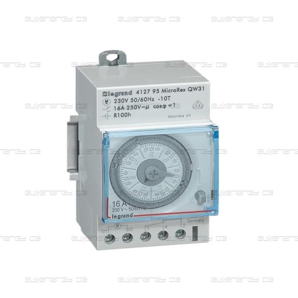 DIN Таймер Седмичен, MicroRex QW31, 2 часа минмален интервал, с резерв 100 часа, 16A 3 модула Legrand