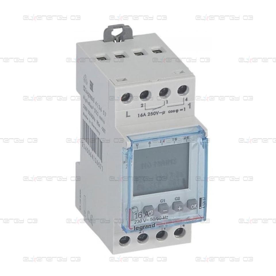 Реле за време, астрономично седмично, с LCD дисплей, 2×28 1s, 2c/o 16A, 230Vac 2 модула Legrand