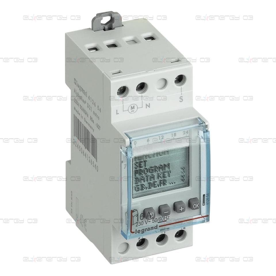 Реле за време, астрономично седмично, с LCD дисплей, 56x 1s, 1c/o 16A, 230Vac 2 модула Legrand