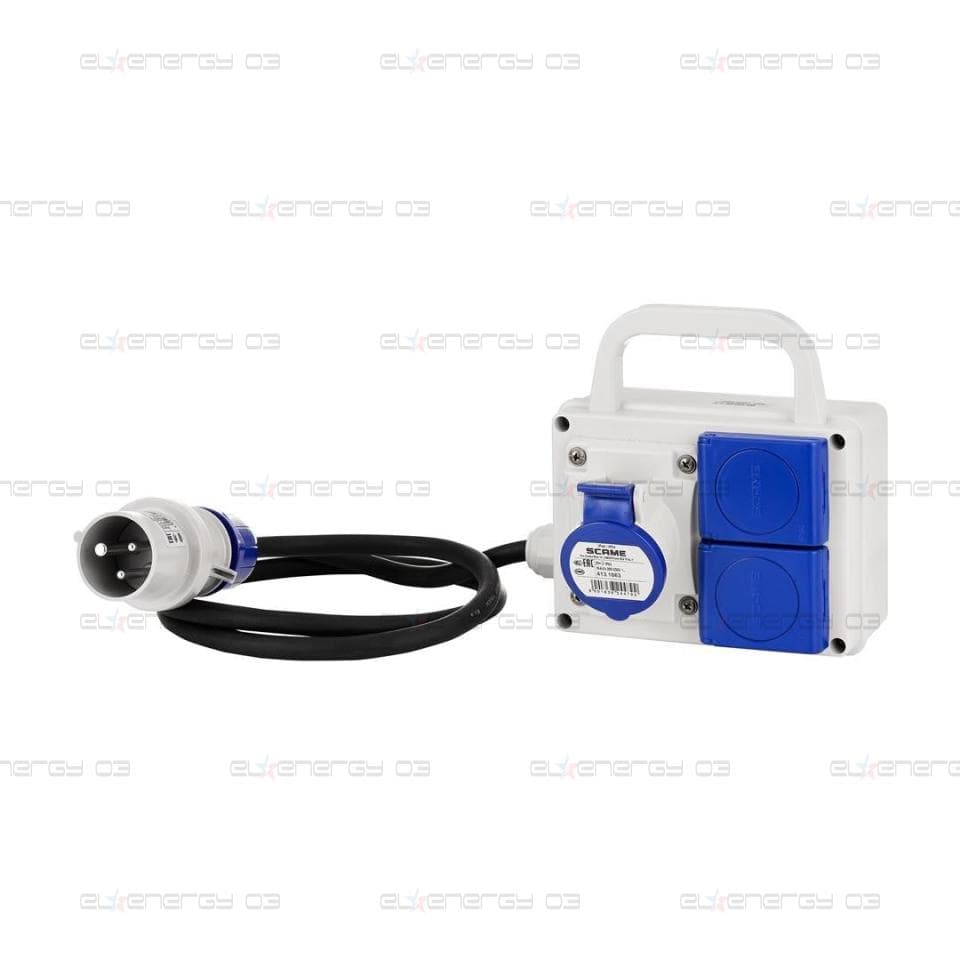 Табло сглобено с индустриални контакти, с кабел H07RN-F 3G2.5mm2 1.2m, серия ADAPTO 1х 2P+E 16A и 2х Шуко Scame