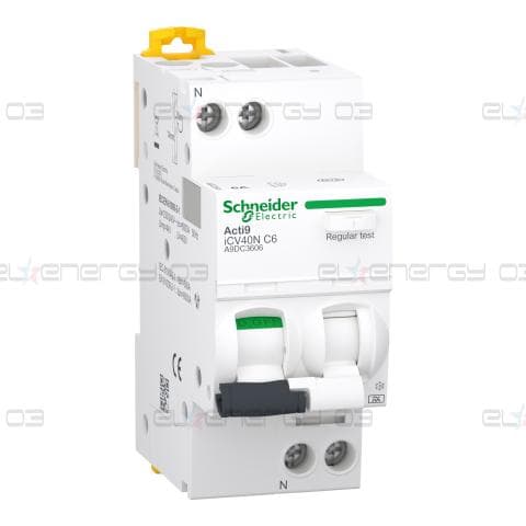 Комбинирана дефектнотокова защита (RCBO), Acti9 iCV40N, 1P+N, 6A, C крива, 6000A, A тип, 30mA