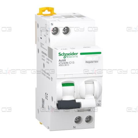 Комбинирана дефектнотокова защита (RCBO), Acti9 iCV40N, 1P+N, 13A, C крива, 6000A, A тип, 30mA