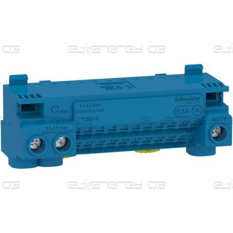 Neutral terminal block, Linergy, screw and screwless terminals, 24 holes, 3x25 mm² + 21x4 mm², with jumper