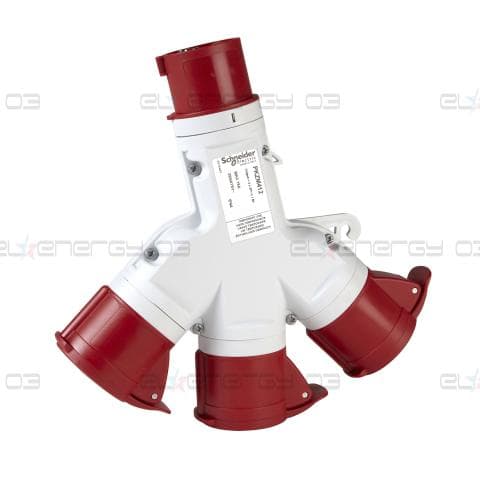 Индустриален разклонител - 3 контактни излаза - 16 A - 2P+E - 380V AC - IP67