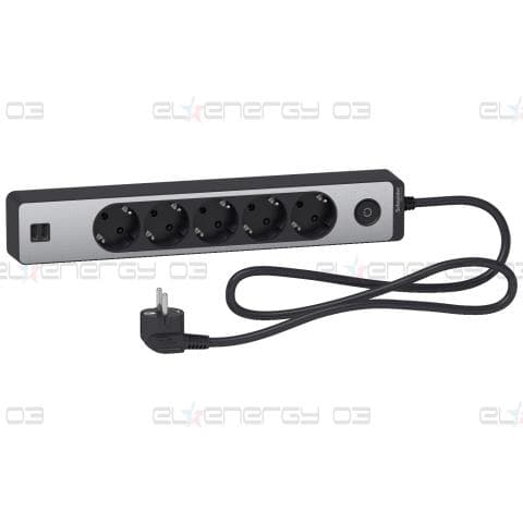 Разклонител 5 Гнезда & 2 USB 1.5M Алуминий/Бял