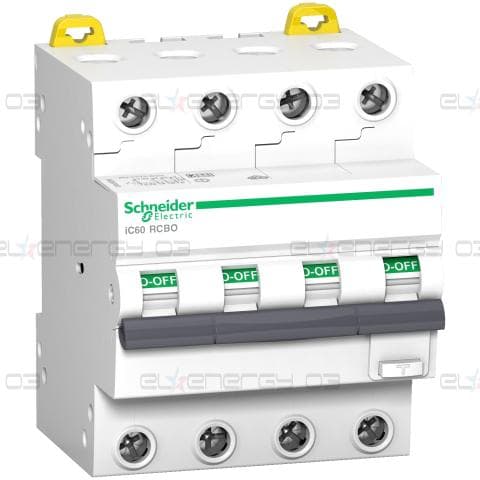 Kомбинирана дефектнотокова защита (RCBO), Acti9 iC60, 4P, 20A, C крива, 6000A/6kA, AC тип, 30mA