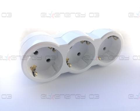 Троен адаптор прав 16А бял 220V