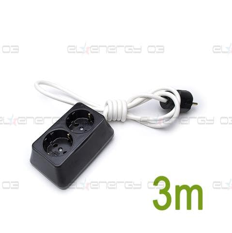 Разклонител – Двоен 3м, Черен / 3х1.5мм2 / 16А / 250V