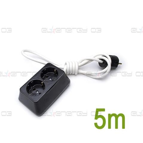 Разклонител – Двоен 5м, Черен / 3х1.5мм2 / 16А / 250V