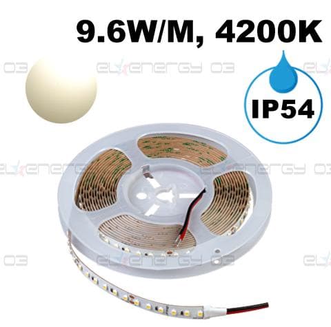 Професионална LED лента 9.6W/m, 5м, 4200K, 24V DC, Неутрално бяла светлина, Водоустойчива IP54, 120 LEDs/m, 120°, SMD 3528