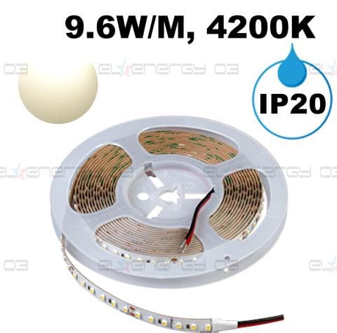 Професионална LED лента 9.6W/m, 5м, 4200K, 24V DC, Неутрално бяла светлина, Неводоустойчива, 120 LEDs/m, 120°, SMD 3528