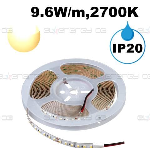 Професионална LED лента 9.6W/m, 5м, 2700K, 24V DC, Топло бяла светлина, Неводоустойчива, 120 LEDs/m, 120°, SMD 3528