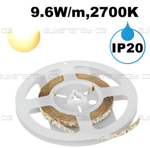 Професионална LED лента 9.6W/m, 5м, 2700K, 24V DC, Топло бяла светлина, Неводоустойчива, 60 LEDs/m, 120°, SMD 2835