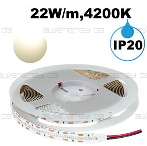 Професионална LED лента 22W/m, 5м, 4200K, 24V DC, Неутрално бяла светлина, Неводоустойчива, 420 LEDs/m, 120°, SMD 2110
