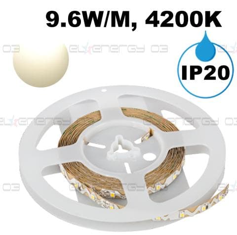 Професионална LED лента 9.6W/m, 5м, 4200K, 24V DC, Неутрално бяла светлина, Неводоустойчива, 60 LEDs/m, 120°, SMD 2835