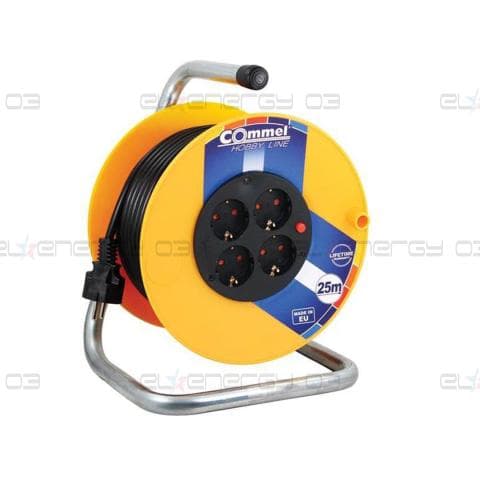 Макара жълта 25м IP20 H05VV-F 3G1.5mm2 термична защита 4 шуко Commel