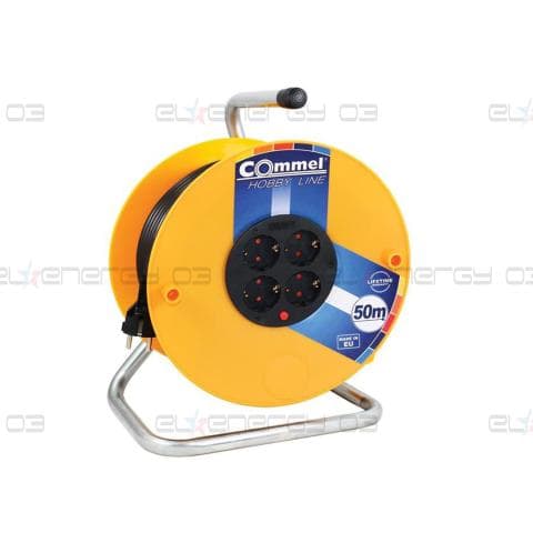 Макара жълта 50м IP20 H05VV-F 3G1.5mm2 термична защита 4 шуко Commel
