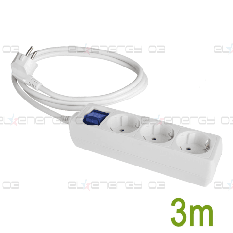 Разклонител с 3 гнезда и светлинен ключ, 250V∼, 16A, кабел 3м