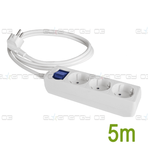 Разклонител с 3 гнезда и светлинен ключ, 250V∼, 16A, кабел 5м