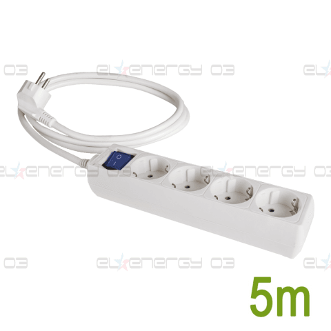 Разклонител с 4 гнезда и светлинен ключ, 250V∼, 16A, кабел 5м