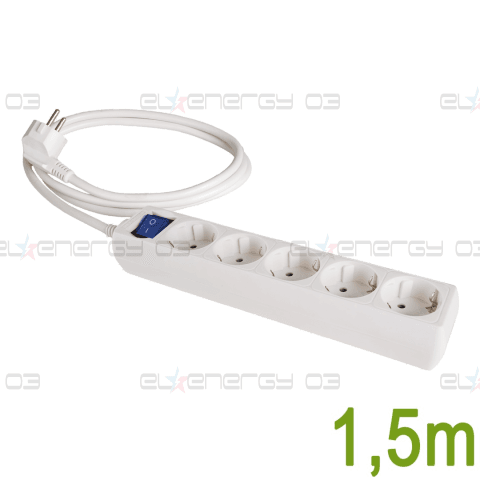 Разклонител с 5 гнезда и светлинен ключ, 250V, 16A, кабел 1.5м