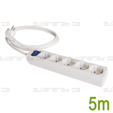 Разклонител с 5 гнезда и светлинен ключ, 250V, 16A, кабел 5м