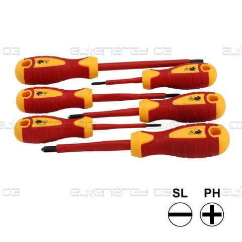 Комплект с 6 бр. отвертки VDE 1000V – 3х шлиц и 3х PH, Commel