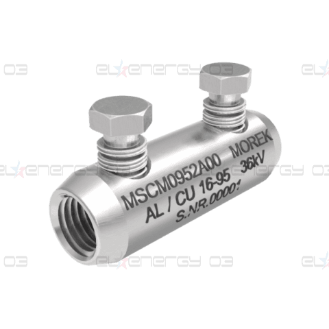 Кабелен съединител алуминиев покалаен Al/Cu 16-95mm² 36kV MSCM95 2x късащ се болт M12 MOREK