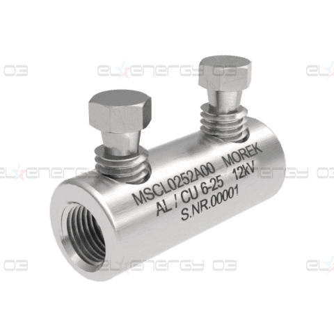Кабелен съединител алуминиев покалаен Al/Cu 6-25mm² 12kV MSCL25 2x късащ се болт M8 MOREK