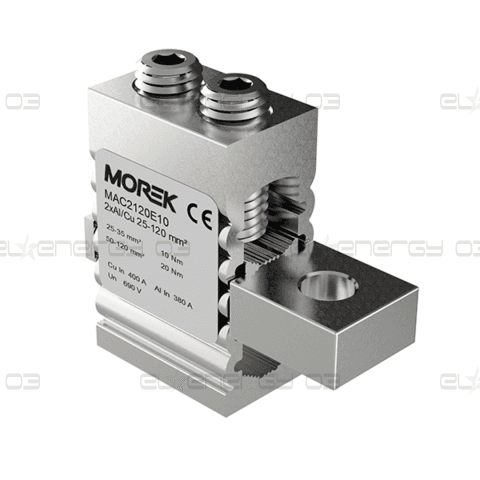 Неизолиран конектор към устройство OT120-2 2xAl/Cu 25-120 mm² h74mm 400A 690V MOREK