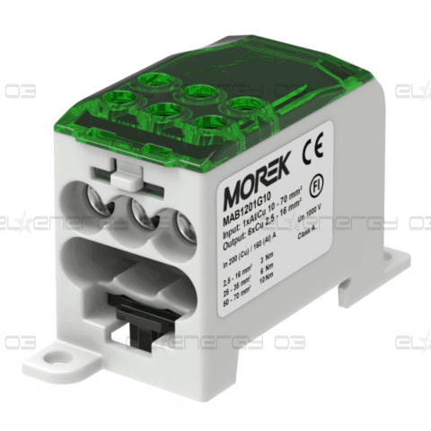 Разпределителен клемен блок ЗЕЛЕН 1P 200A OJL200A вх. Al/Cu 1×70 изх. 6x16mm² MOREK