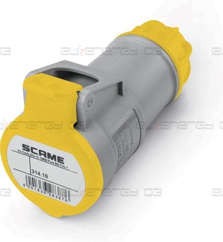 Промишлен контакт подвижен жълт 2P+Е 16A 4h IP44 серия XENIA Scame
