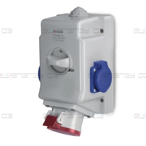 Промишлен комбиниран контакт 3P+N+Е 16A+2х шуко и ключ 0/I IP54 серия Optima Combi Scame