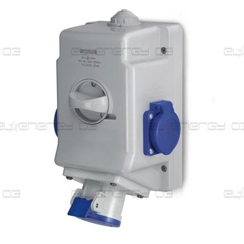 Промишлен комбиниран контакт 2P+Е 16A+2х шуко и ключ 0/I IP54 серия Optima Combi Scame