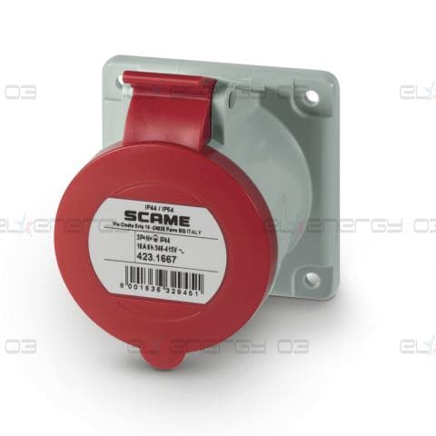 Промишлен контакт 3P+N+Е 16A 230V IP54 ПРАВ серия Optima панелен монтаж 75х75мм Scame