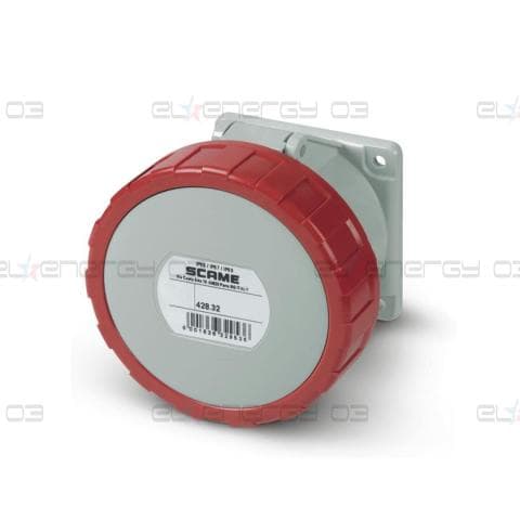 Промишлен контакт 3P+Е 32A IP67/69 ПРАВ серия Optima панелен монтаж 75х75мм Scame
