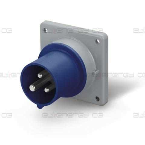 Промишлен щепсел 2P+Е 32A 200-250V IP54, 6h серия Optima панелен монтаж 75×75мм Scame