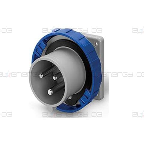Промишлен щепсел 2P+Е 32A 200-250V IP66/67, 6h серия Optima панелен монтаж 75×75мм Scame
