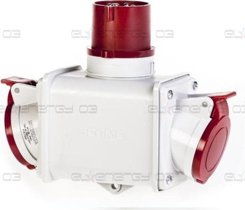 Индустриален адаптер IP44 от евро щепсел 3P+Е 16A към 2x3P+Е 16A серия Adapto Scame