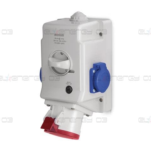 Промишлен комбиниран контакт 3P+Е 32A+2х шуко и ключ 0/I IP54 серия Optima Combi Scame