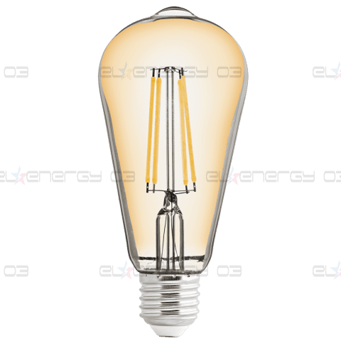 LED filament COB Лампа крушка, Димираща, 8W, E27, 2500K, 220-240V AC, Амбър, ST64