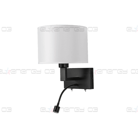 Лампа за стена с абажур и вграден насочен LED осветител, Е27, max 10W LED/1W, 3000K, IP20, черен