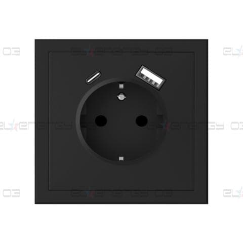 Контакт ШУКО 16A + USB тип A+C 3A 15W цвят ЧЕРЕН мат Adria Commel
