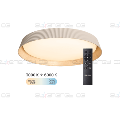 LED димираща ССТ плафониера с дистанционно управление бежов/дърво, max.72W, 3000K-6000К, 220-240V AC, кръг, IP20